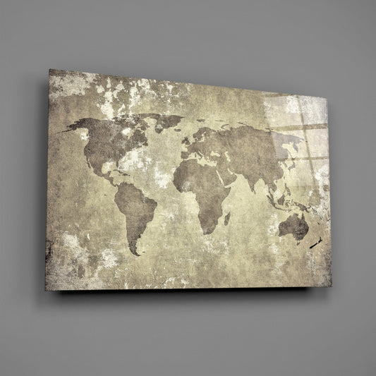 Weathered World Map Glass Wall Art