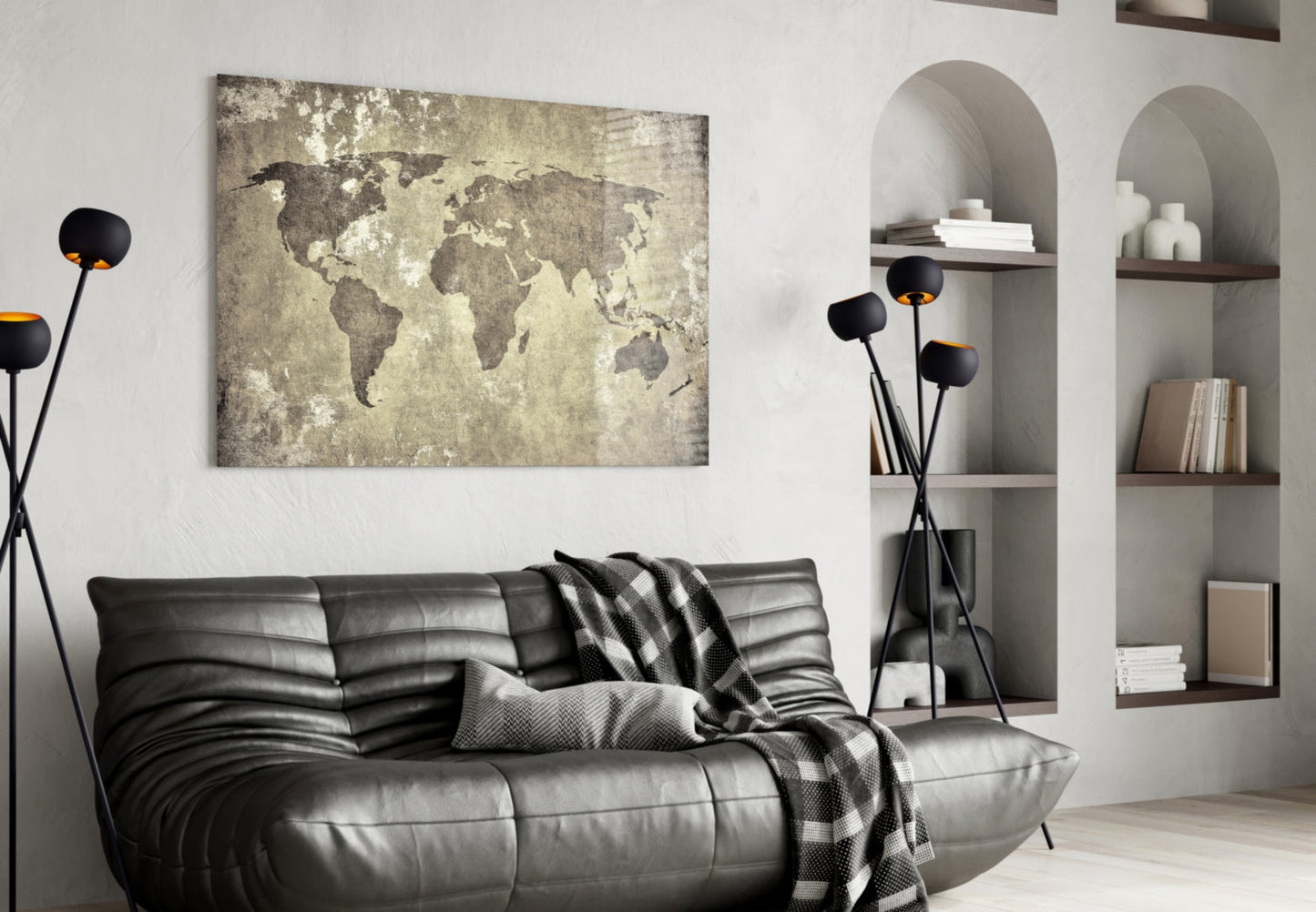 Weathered World Map Glass Wall Art