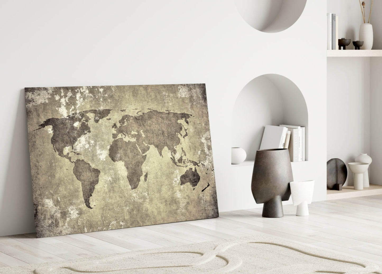 Weathered World Map Glass Wall Art