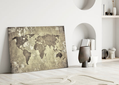 Weathered World Map Glass Wall Art