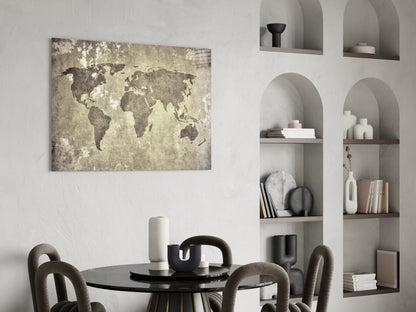Weathered World Map Glass Wall Art