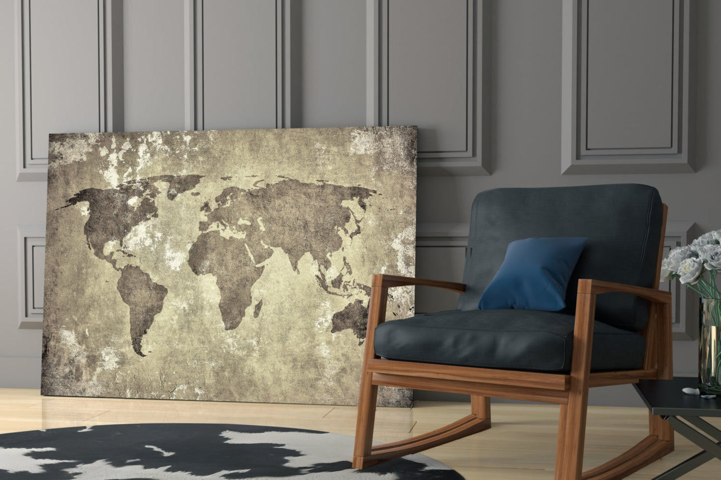 Weathered World Map Glass Wall Art