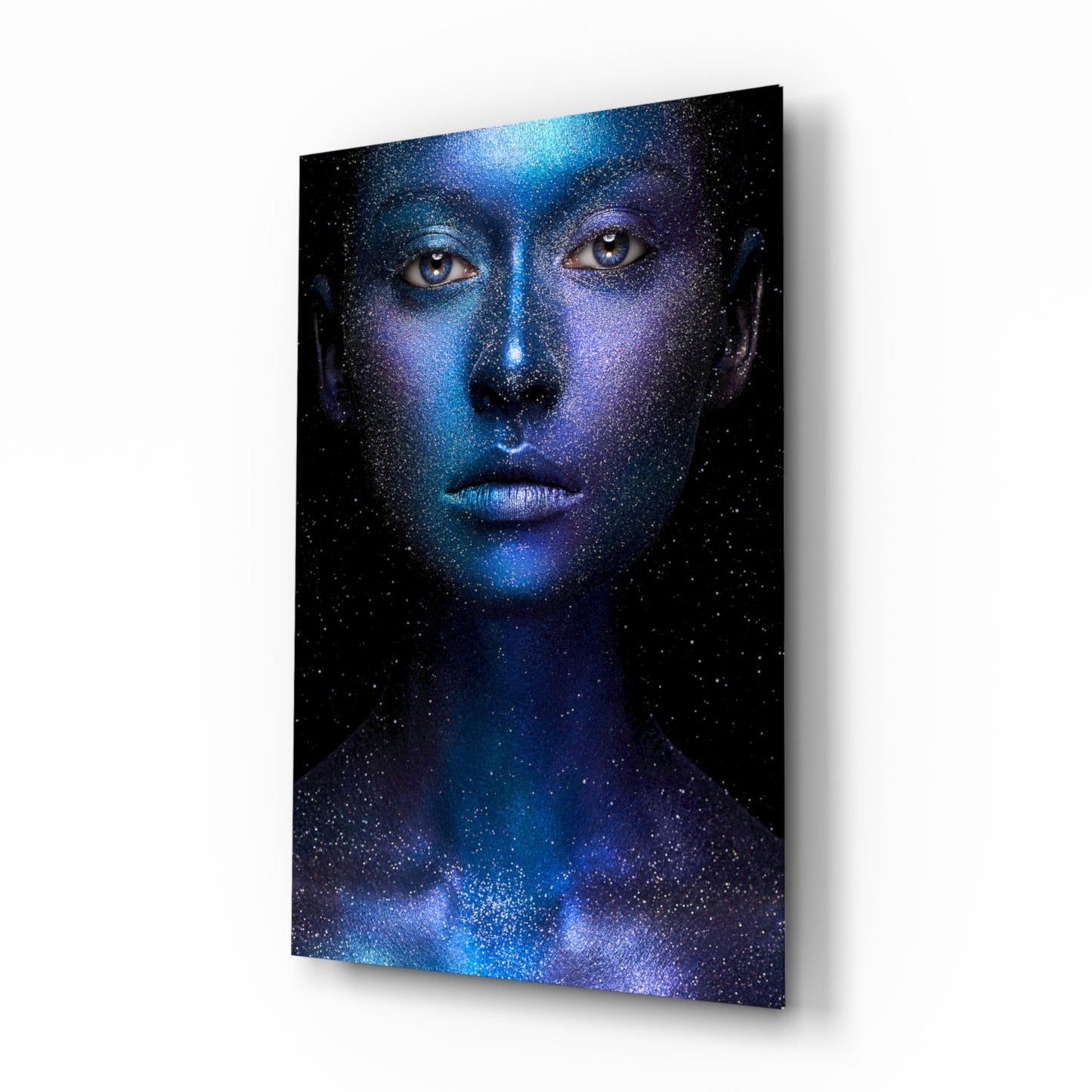 Cosmic glitter portrait glass wall art with silver stars