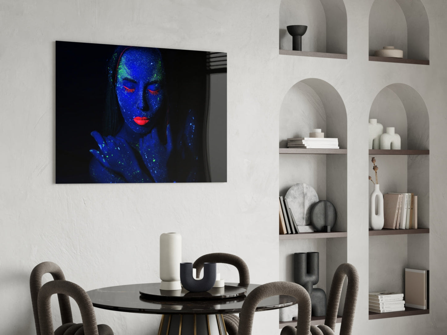 Neon Blacklight Woman Portrait Glass Wall Art