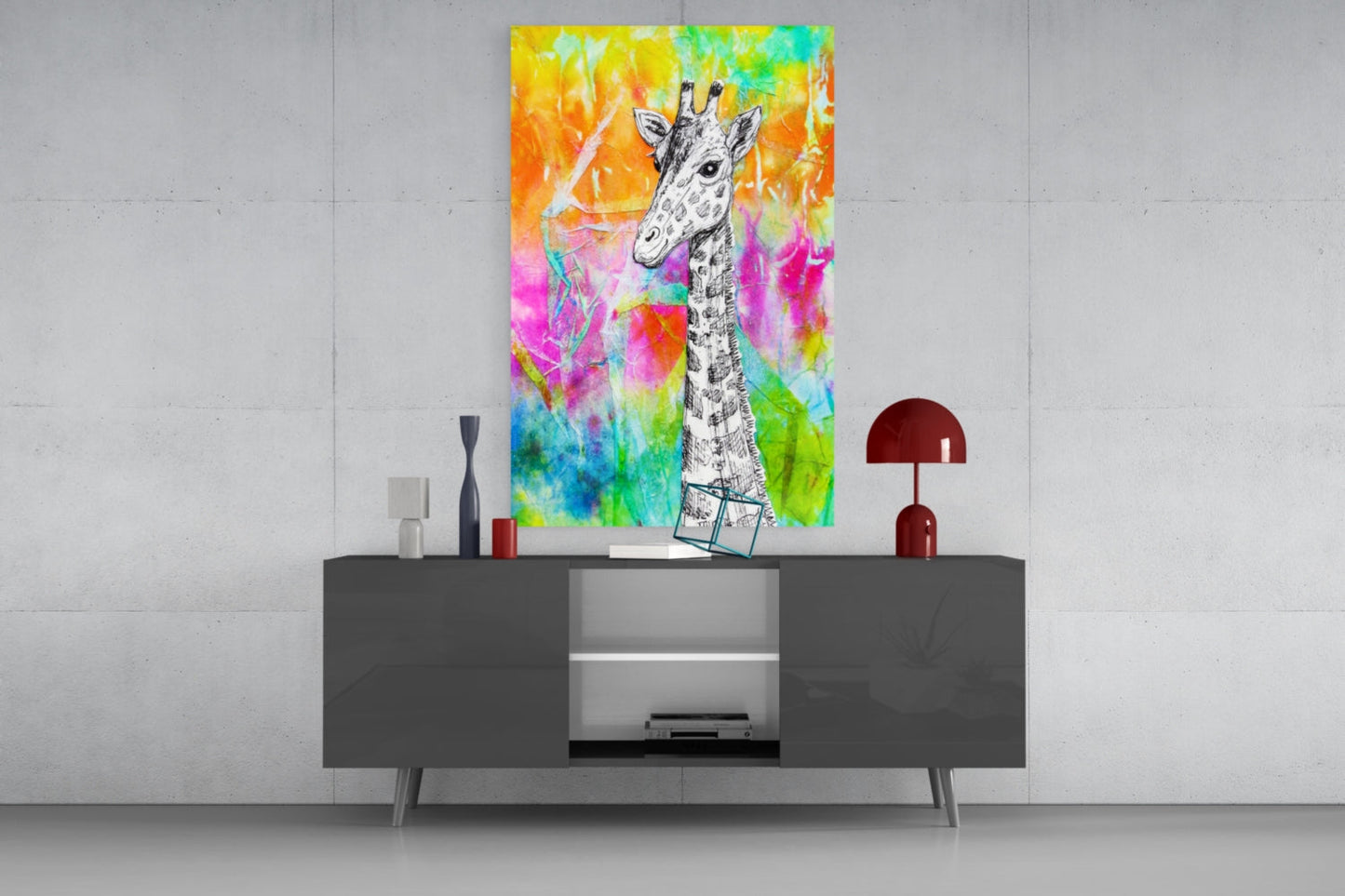 Giraffe Glass Wall Art - Colorful Watercolor