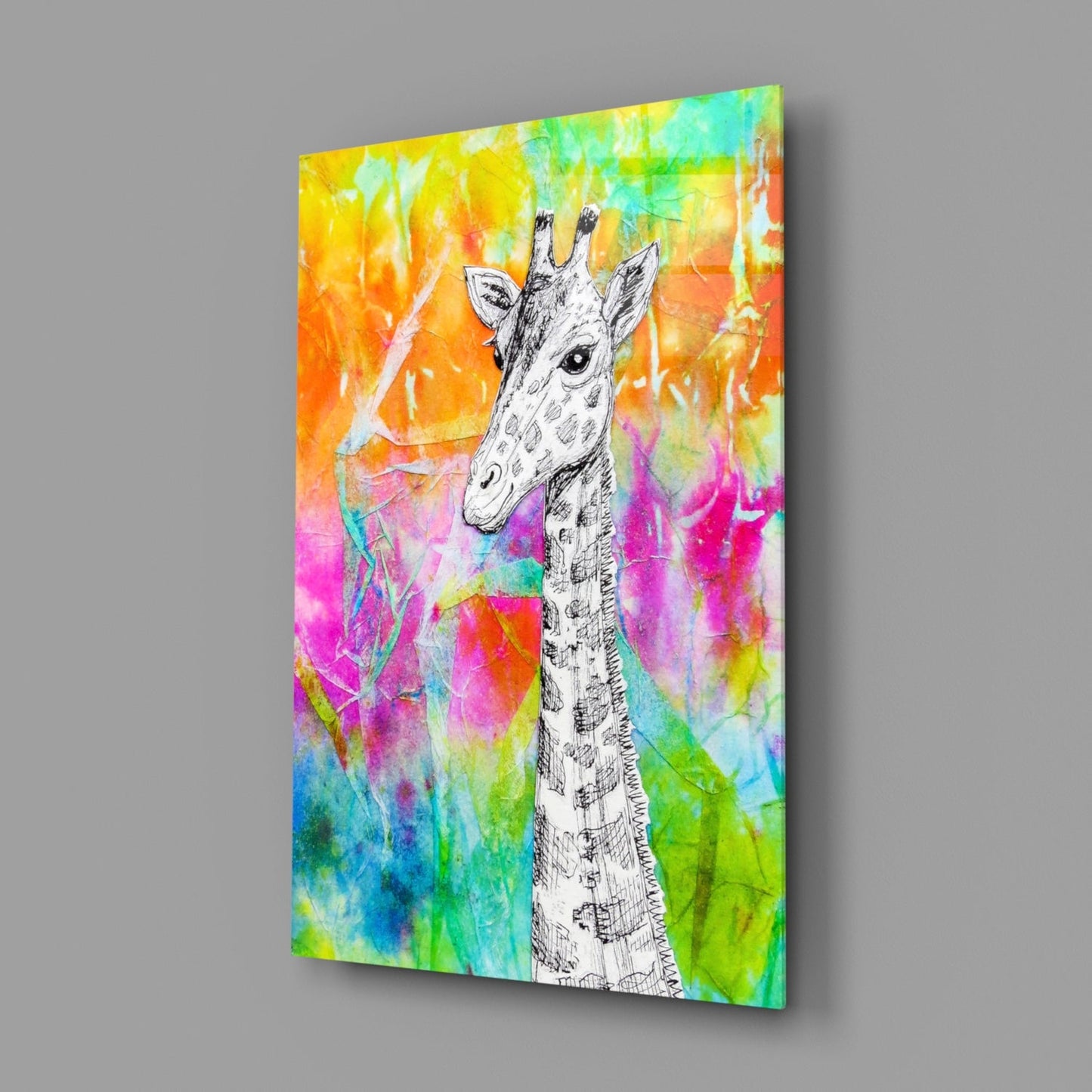 Giraffe Glass Wall Art - Colorful Watercolor