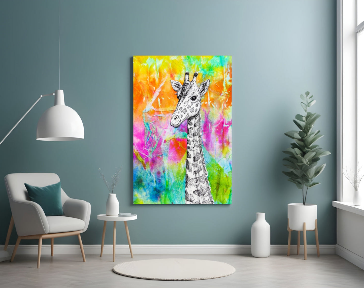 Giraffe Glass Wall Art - Colorful Watercolor