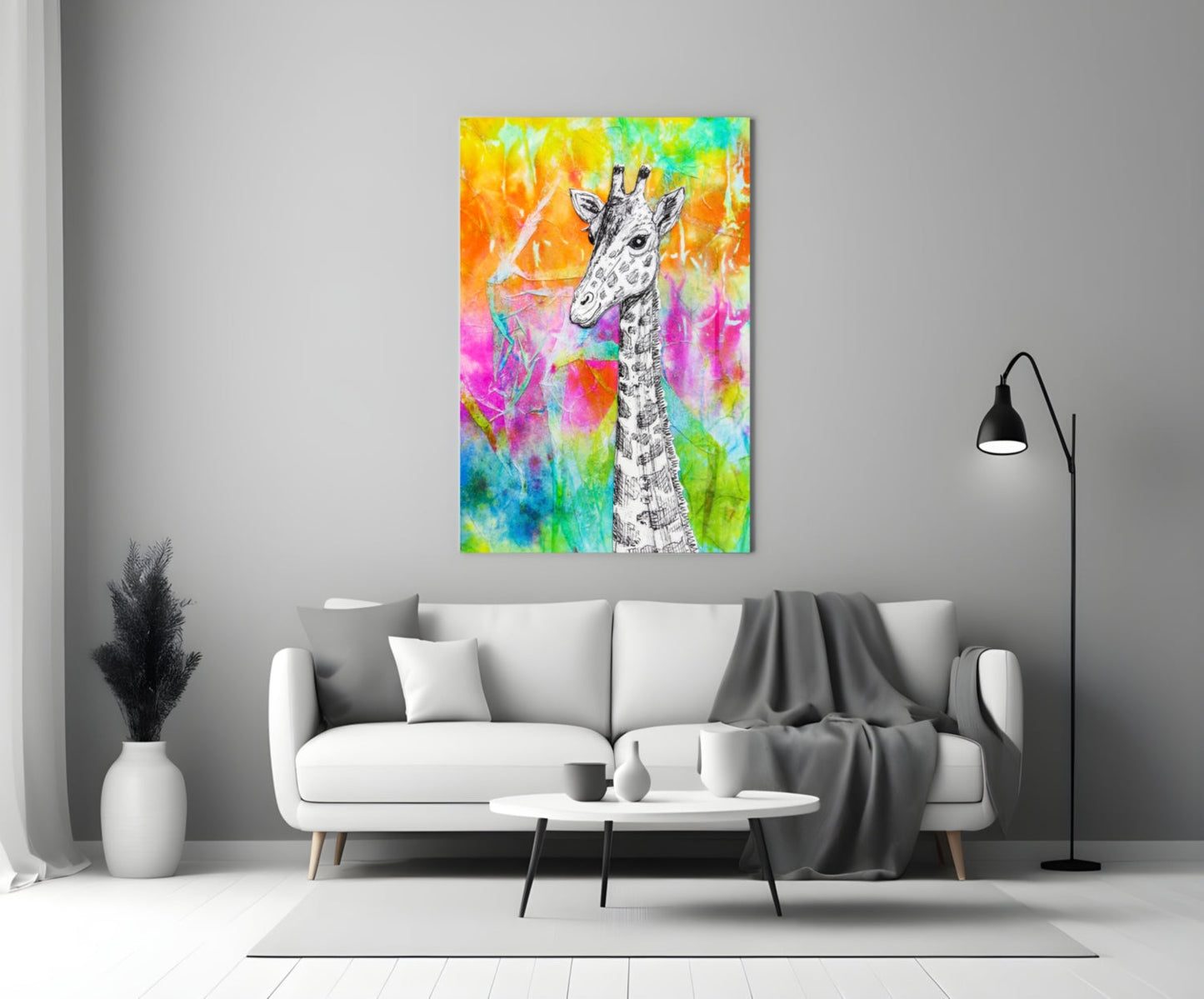 Giraffe Glass Wall Art - Colorful Watercolor