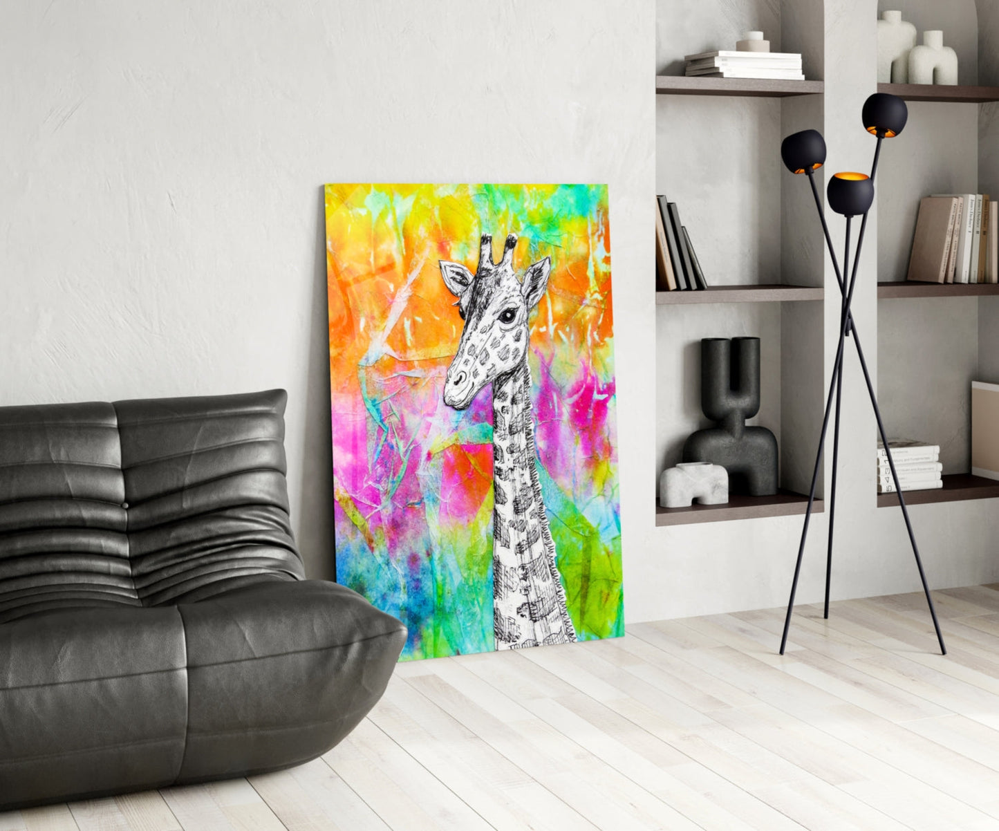 Giraffe Glass Wall Art - Colorful Watercolor