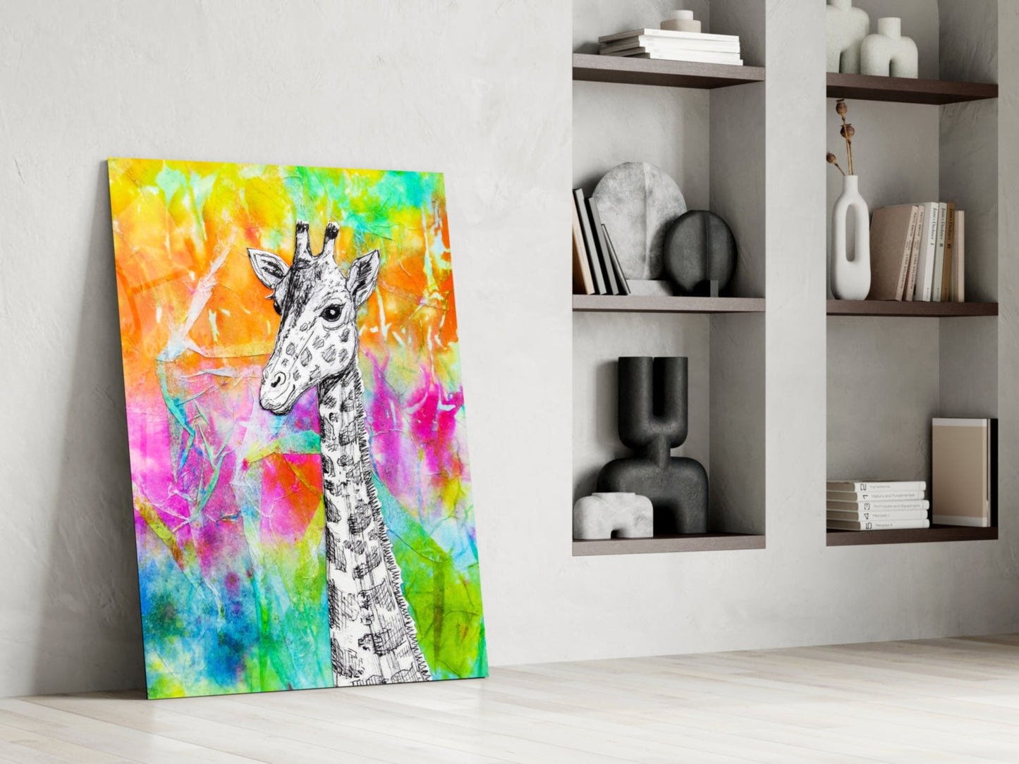 Giraffe Glass Wall Art - Colorful Watercolor