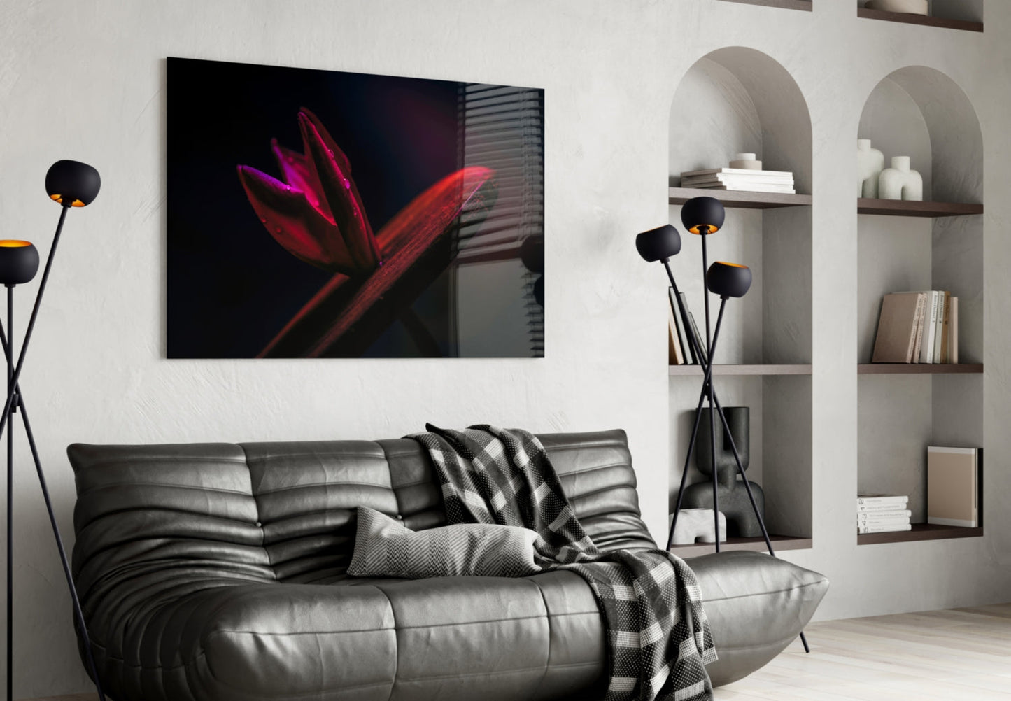 Crimson Tulip Bud Macro Glass Wall Art