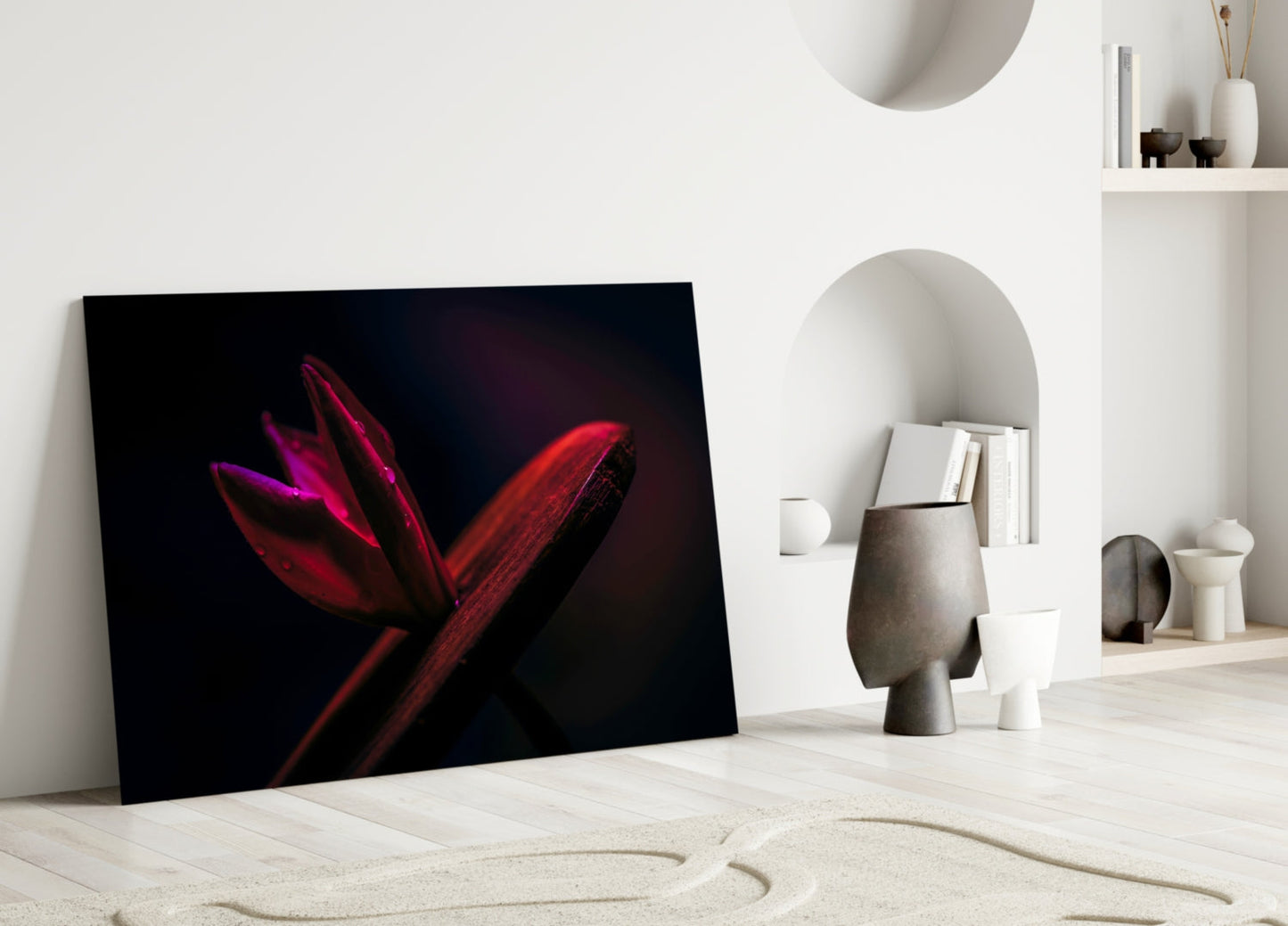 Crimson Tulip Bud Macro Glass Wall Art