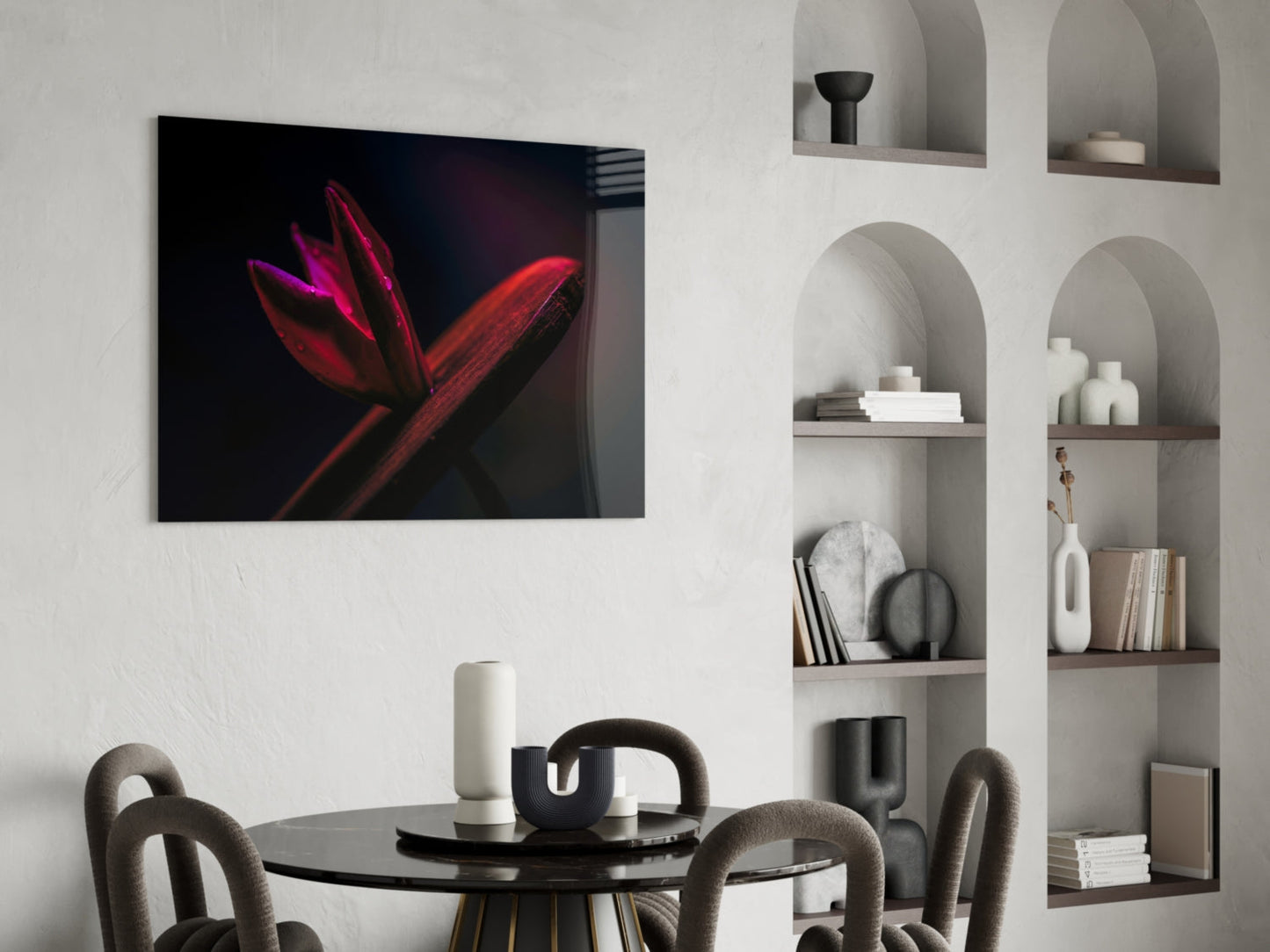 Crimson Tulip Bud Macro Glass Wall Art