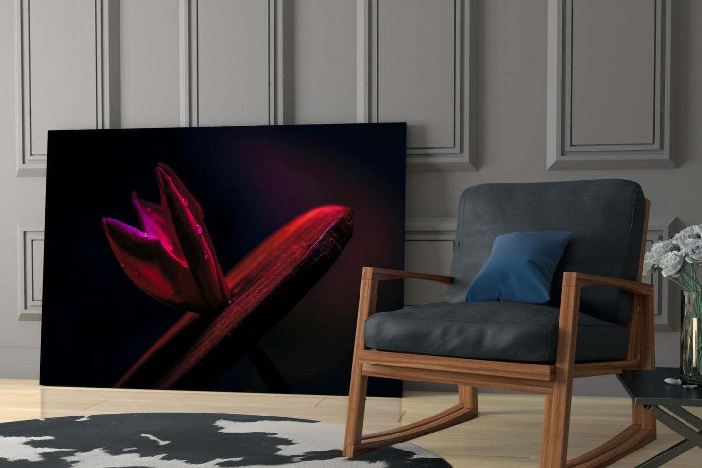 Crimson Tulip Bud Macro Glass Wall Art