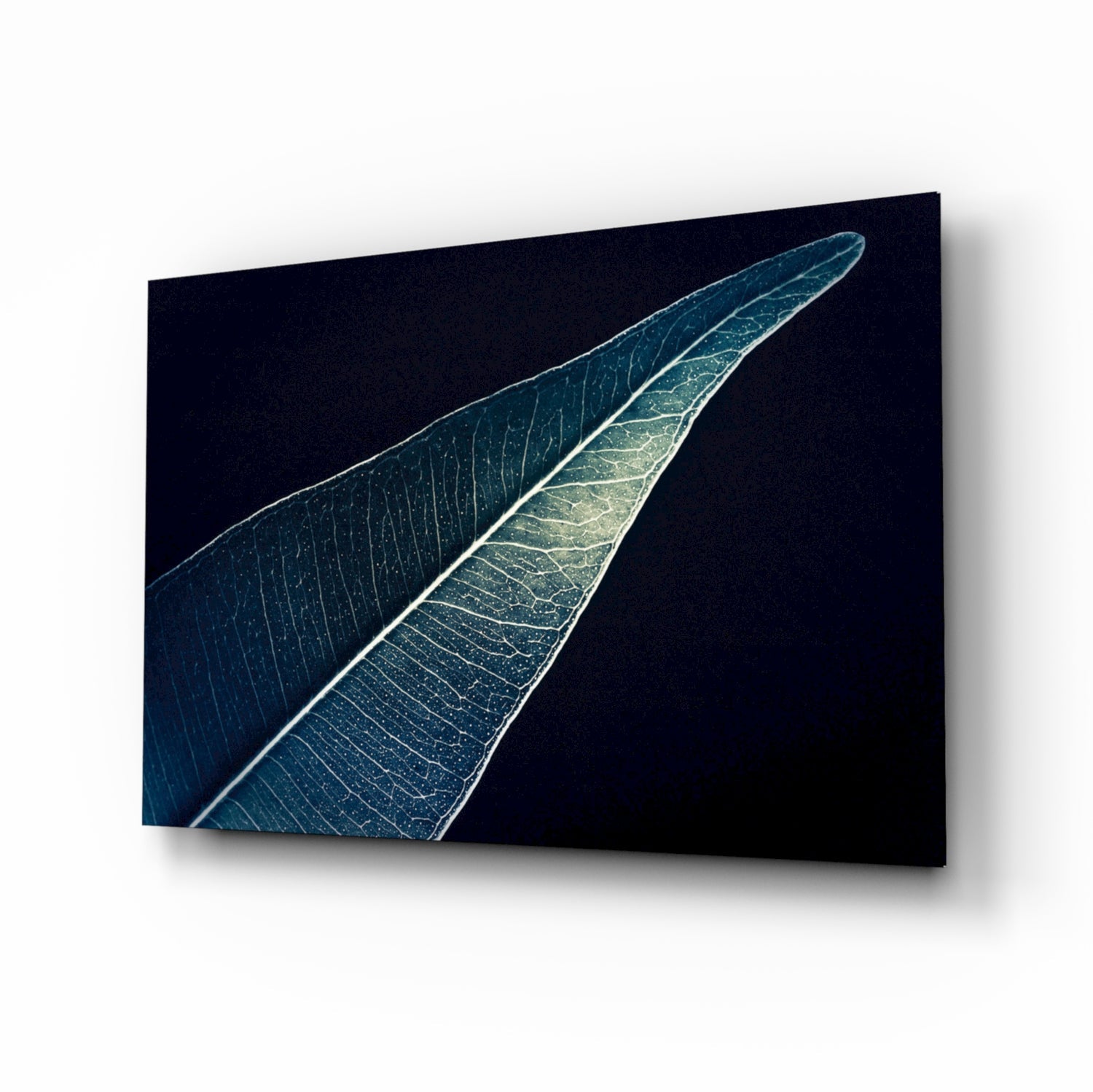 Silver blue leaf botanical glass wall art