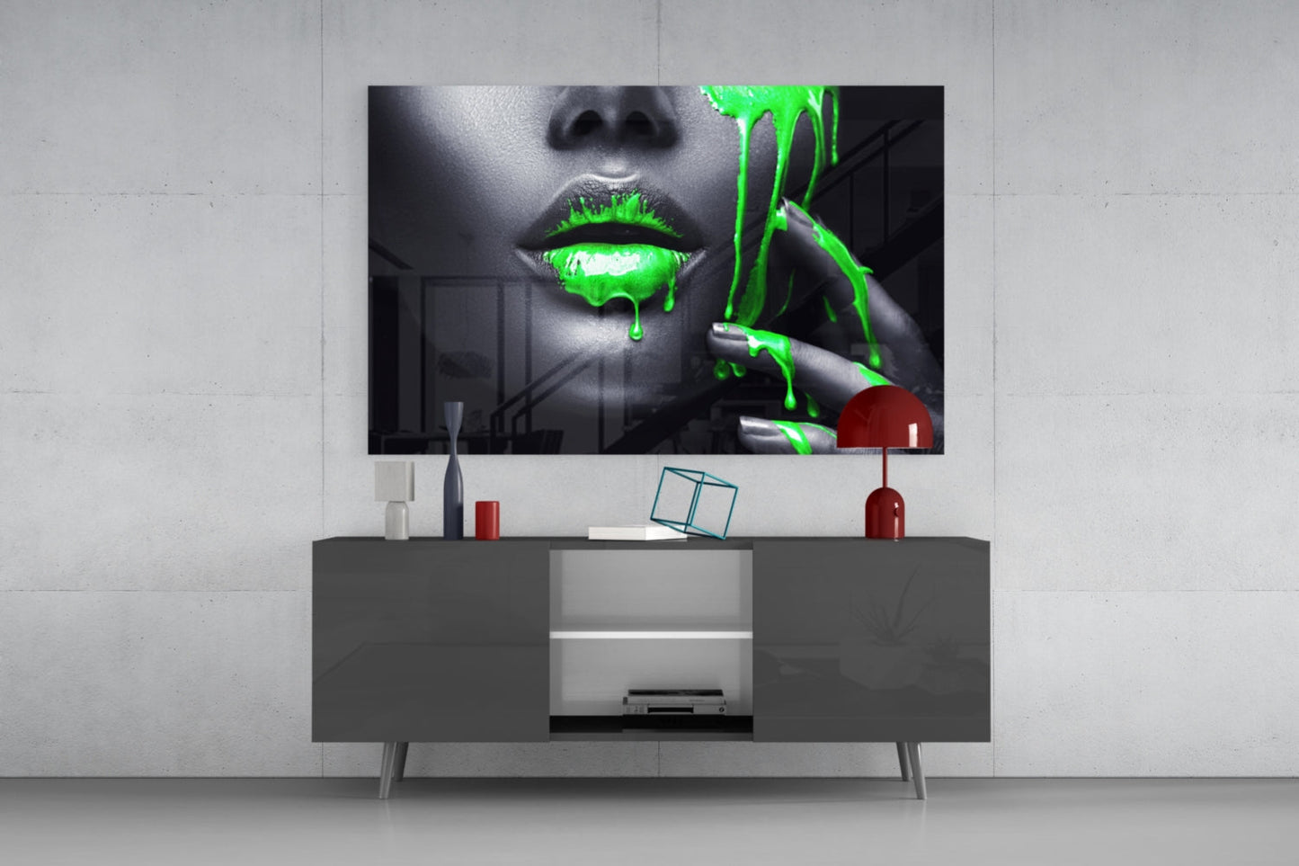 Neon Green Drip Portrait Glass Wall Art