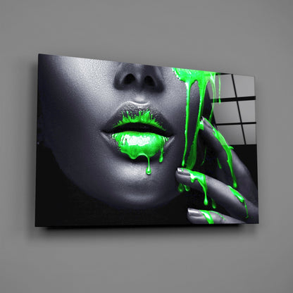 Neon Green Drip Portrait Glass Wall Art