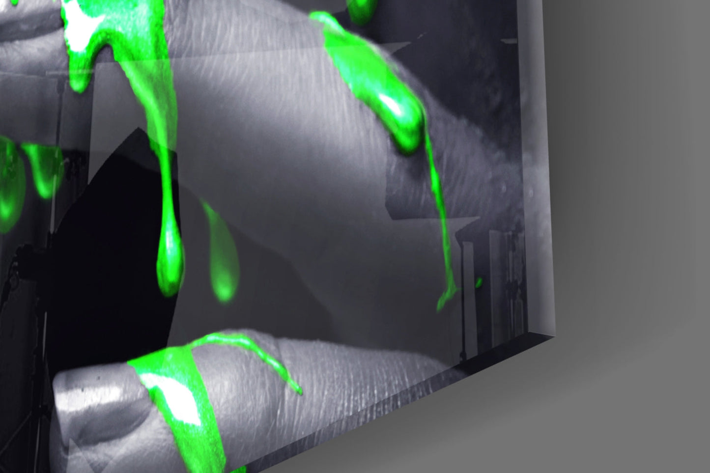 Neon Green Drip Portrait Glass Wall Art