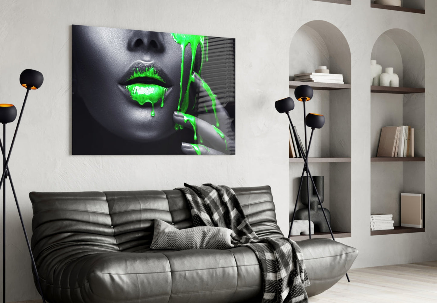 Neon Green Drip Portrait Glass Wall Art