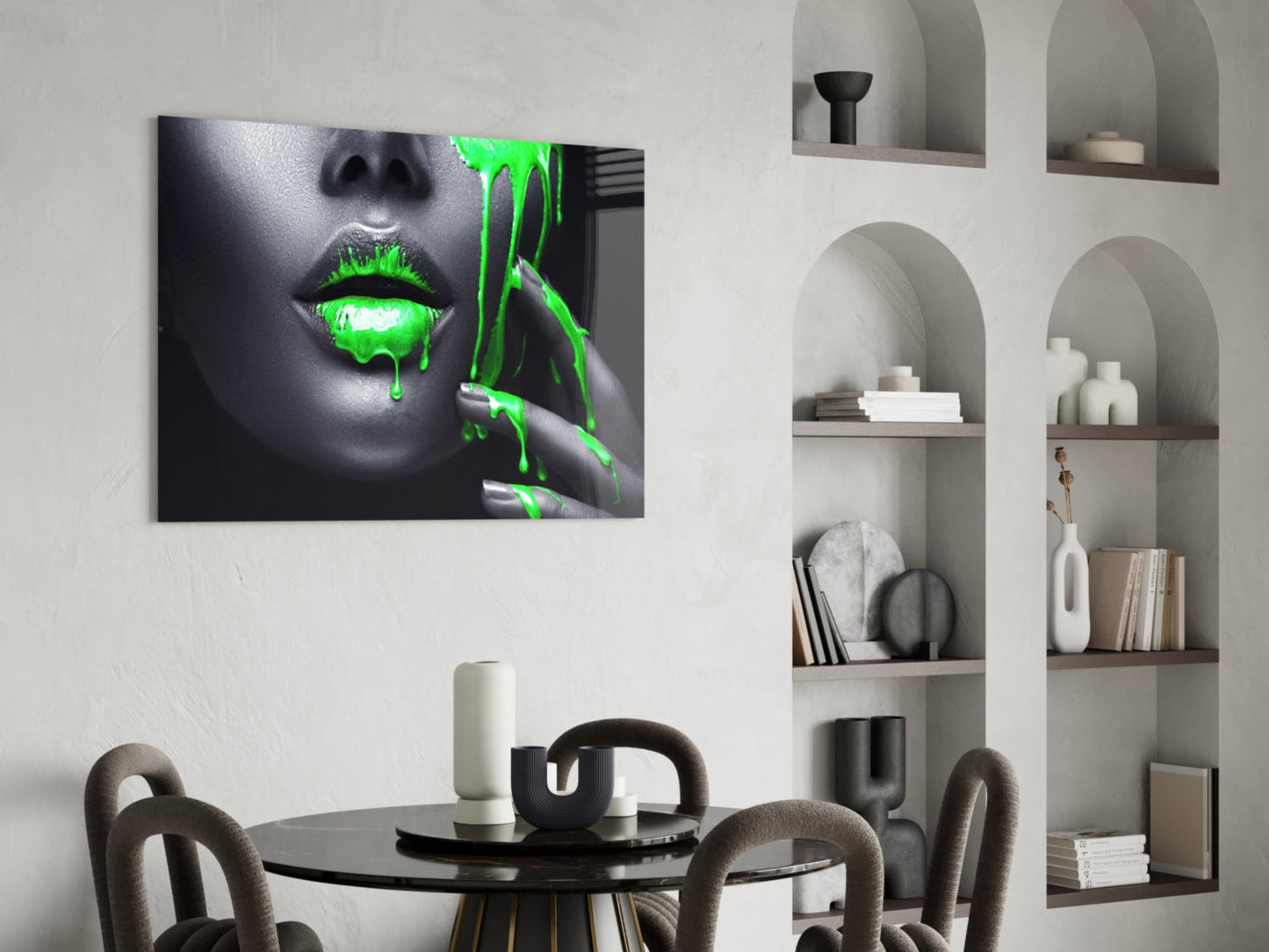 Neon Green Drip Portrait Glass Wall Art