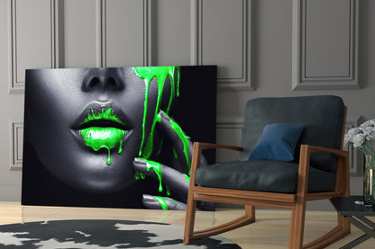 Neon Green Drip Portrait Glass Wall Art