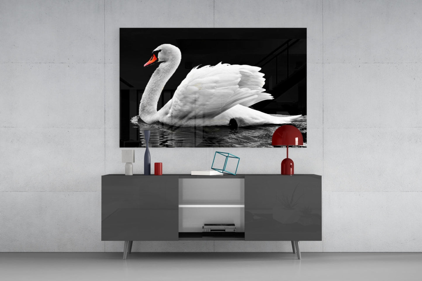 Swan Glass Wall Art Elegant White Bird Print