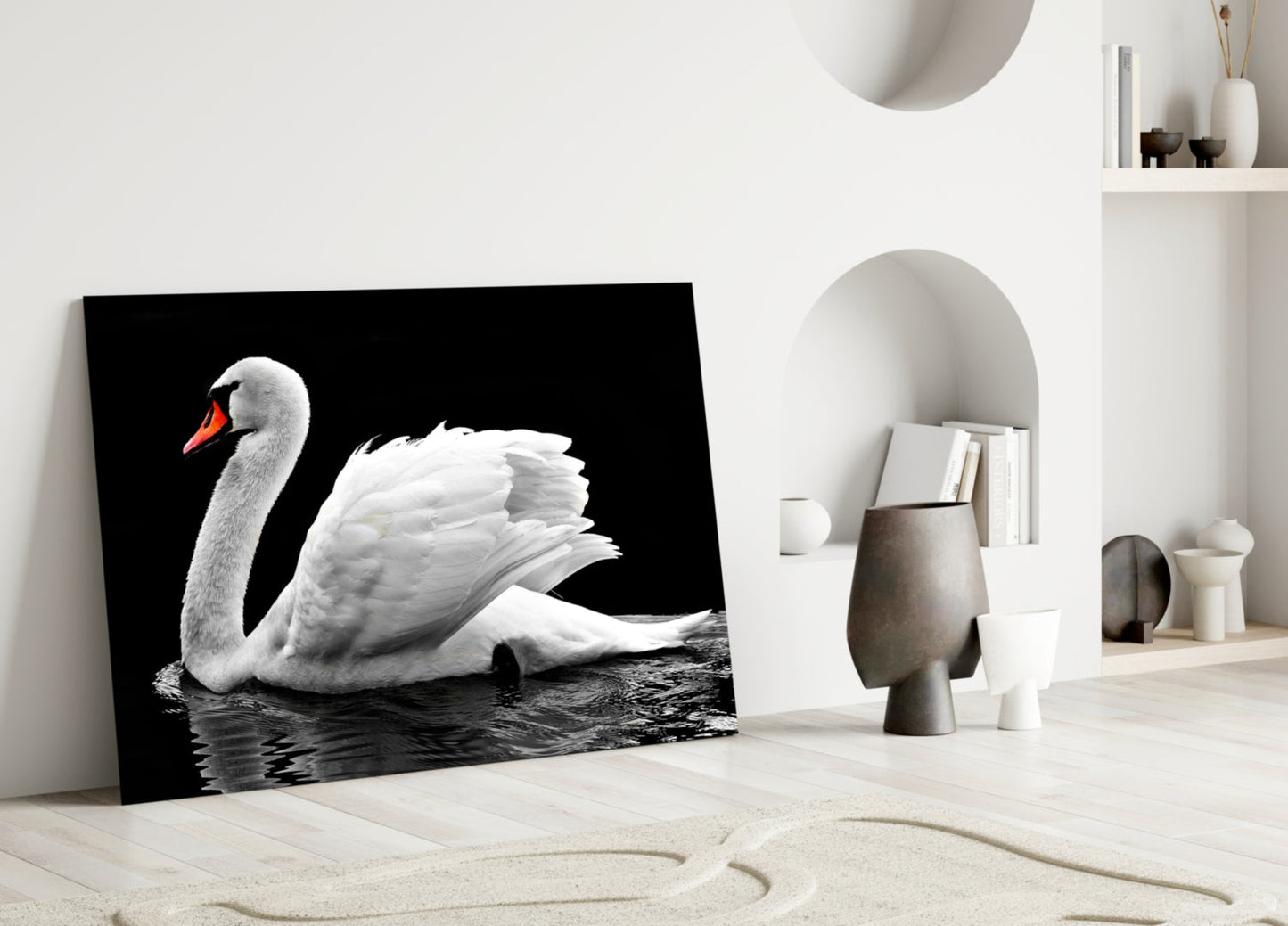 Swan Glass Wall Art Elegant White Bird Print