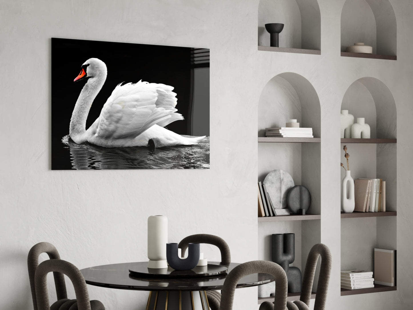 Swan Glass Wall Art Elegant White Bird Print
