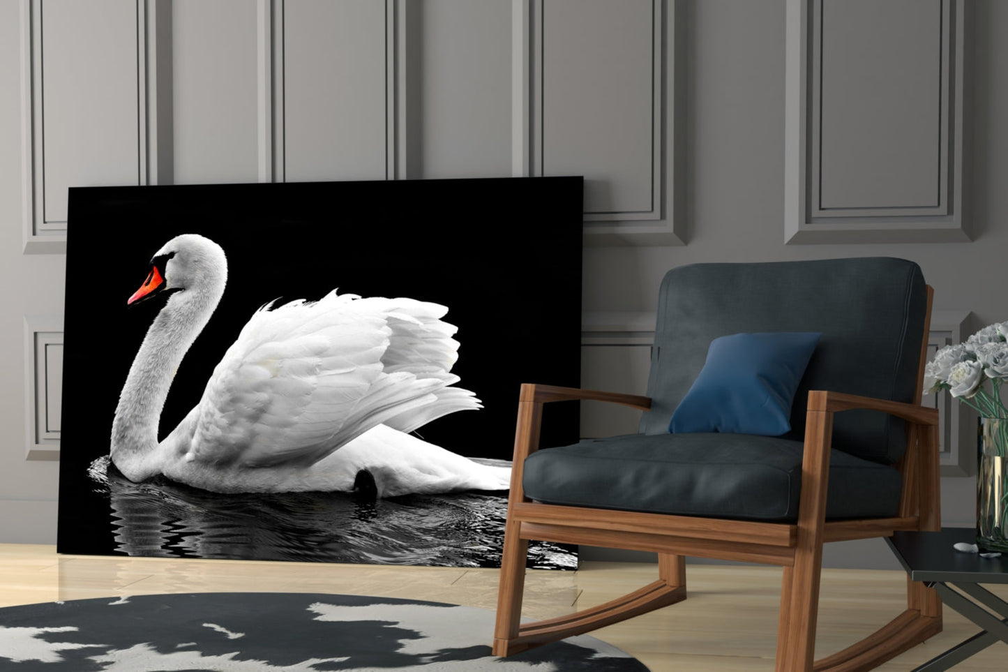 Swan Glass Wall Art Elegant White Bird Print