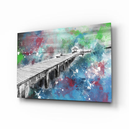 Splattered paint pier glass wall art coastal illustration