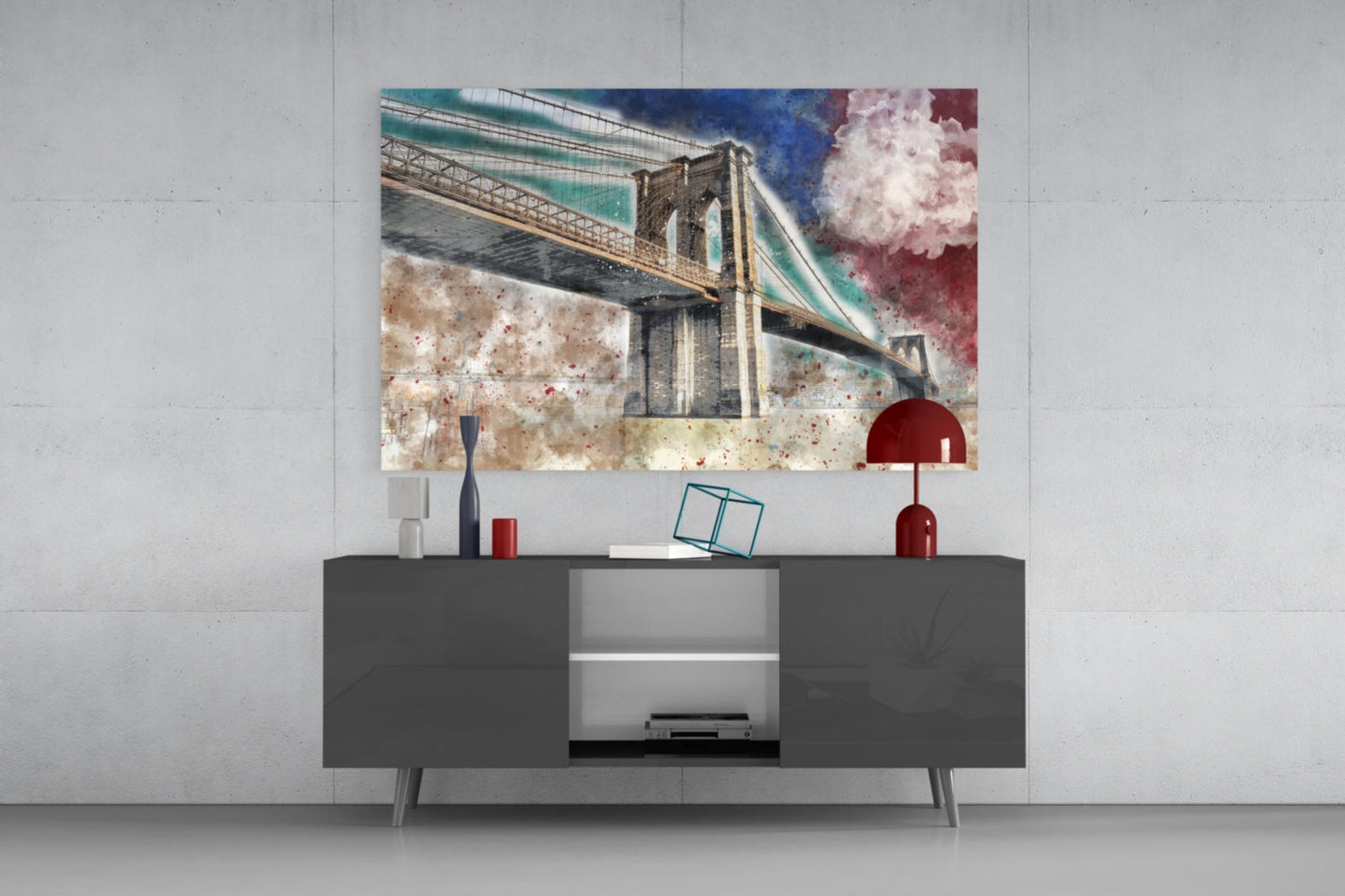 Illustration Bridge Glass Wall Art