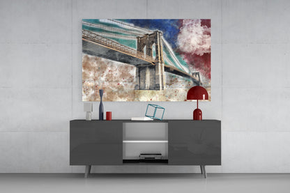 Illustration Bridge Glass Wall Art
