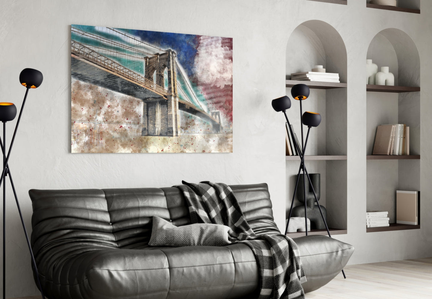 Illustration Bridge Glass Wall Art