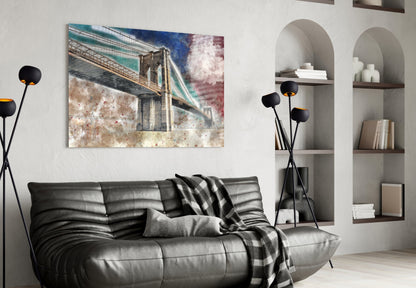 Illustration Bridge Glass Wall Art