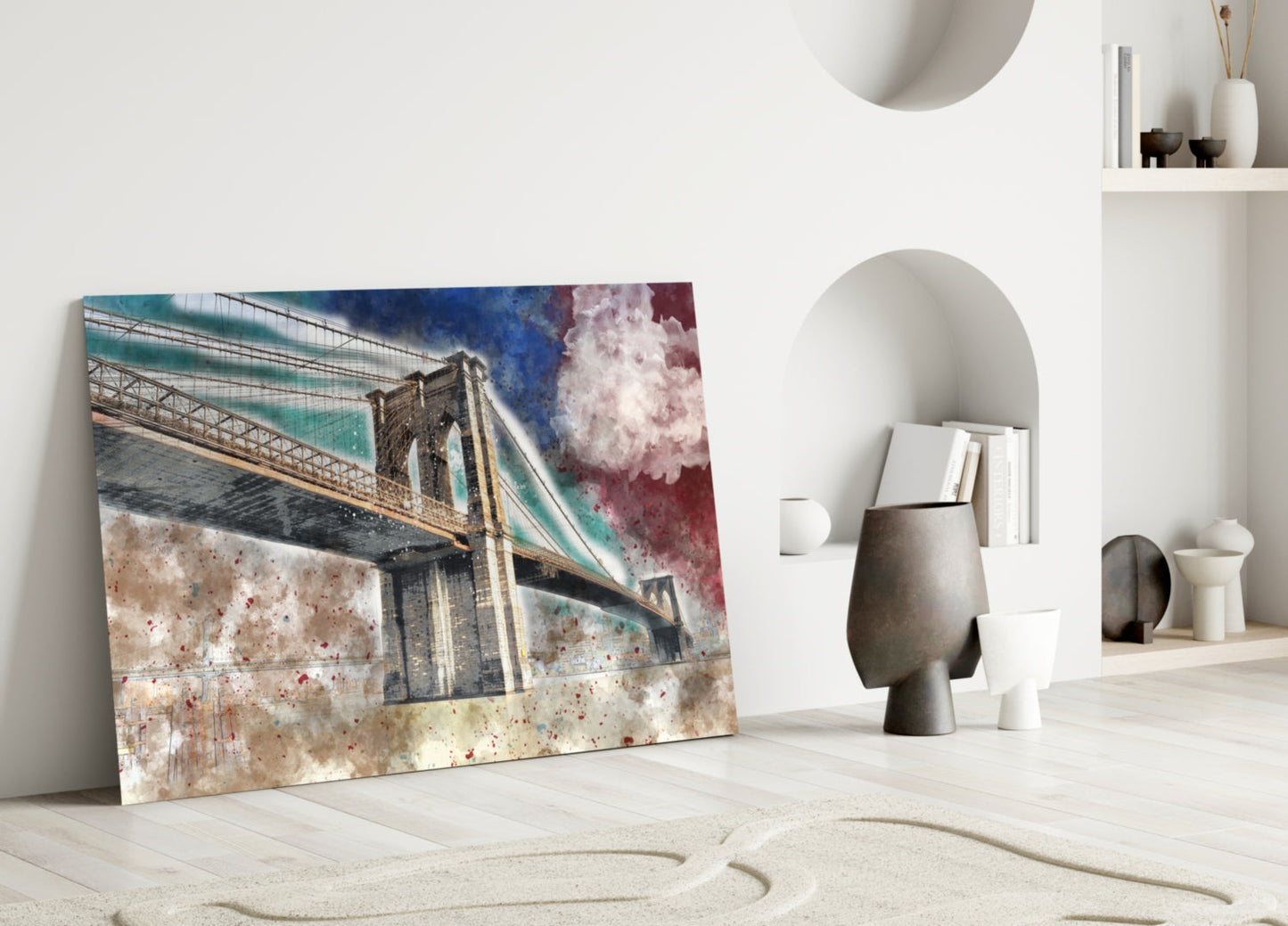 Illustration Bridge Glass Wall Art