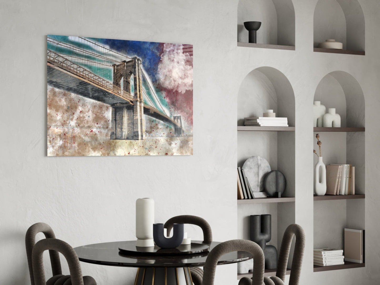 Illustration Bridge Glass Wall Art