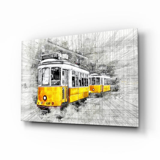 Yellow Tram Basel glass wall art