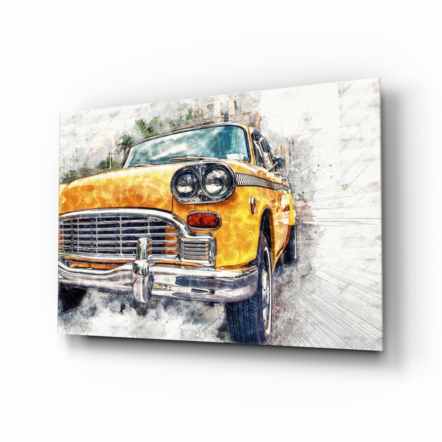 Yellow Vintage Taxi Sketch Art