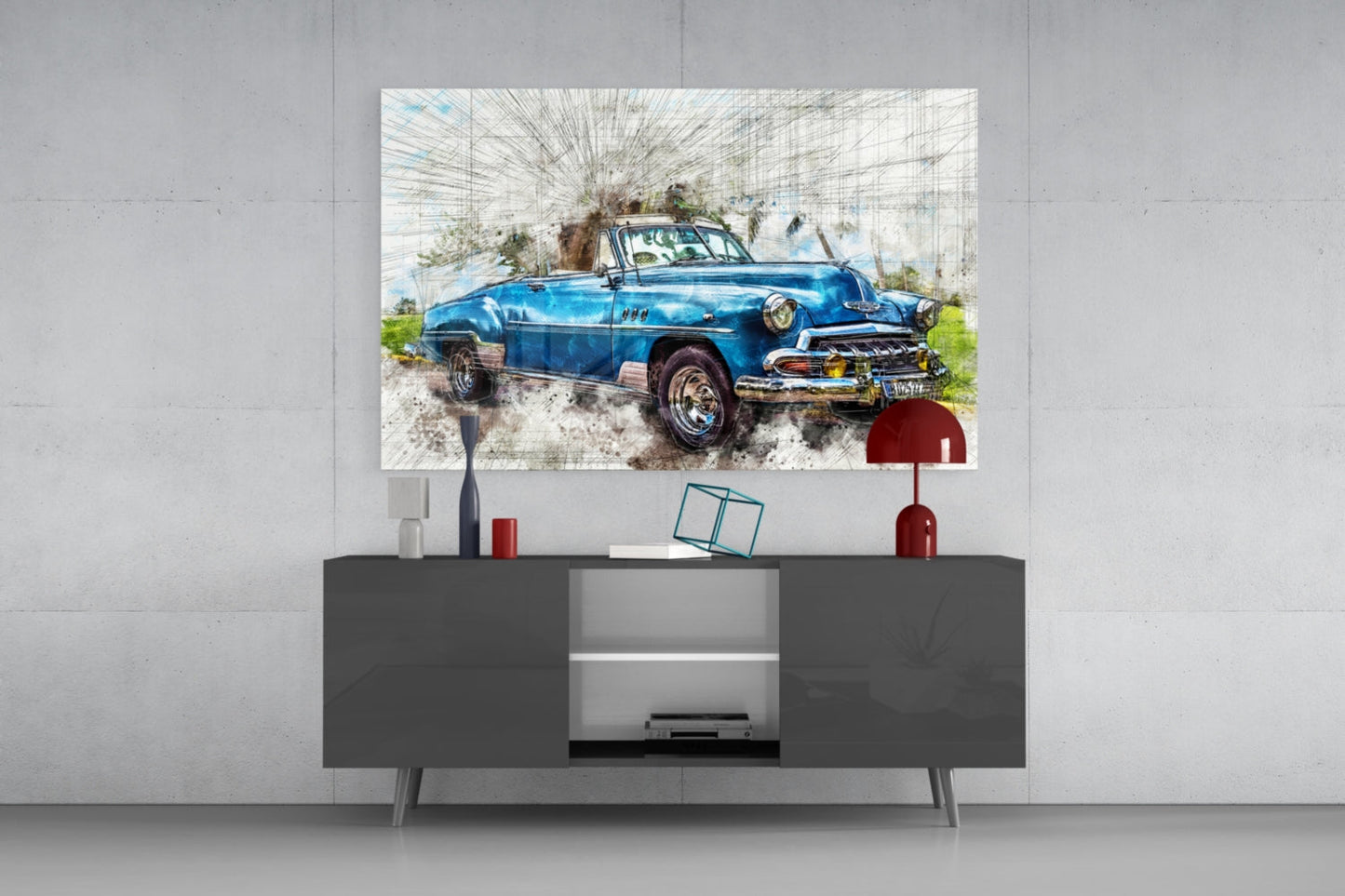 Vintage Convertible Sketch Glass Wall Art