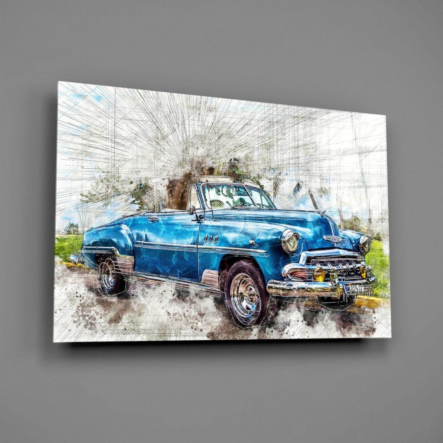 Vintage Convertible Sketch Glass Wall Art