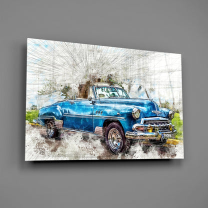 Vintage Convertible Sketch Glass Wall Art
