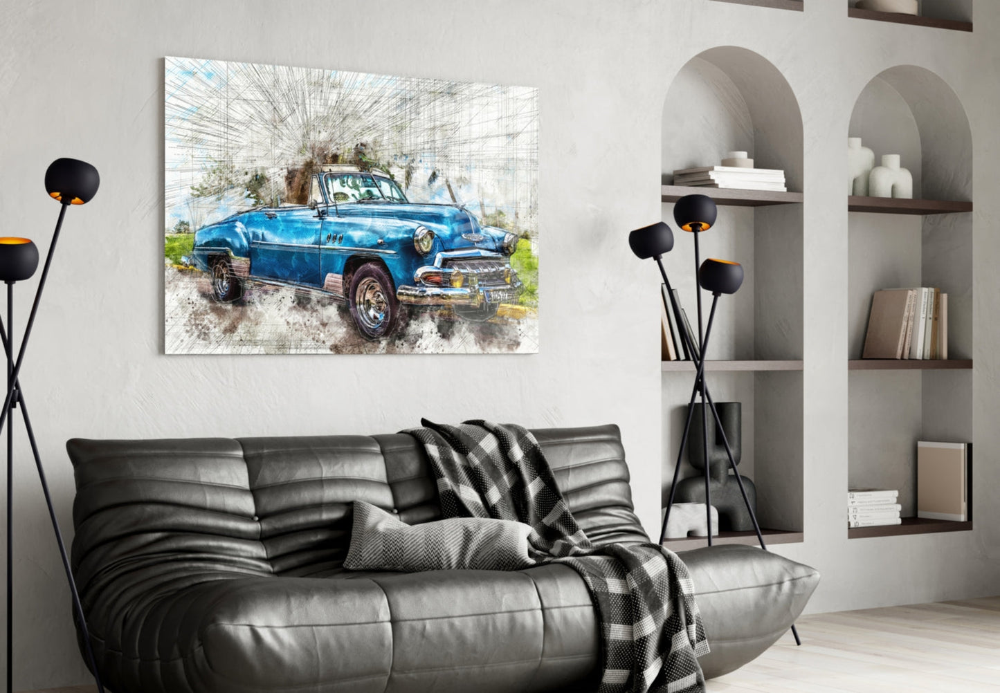 Vintage Convertible Sketch Glass Wall Art