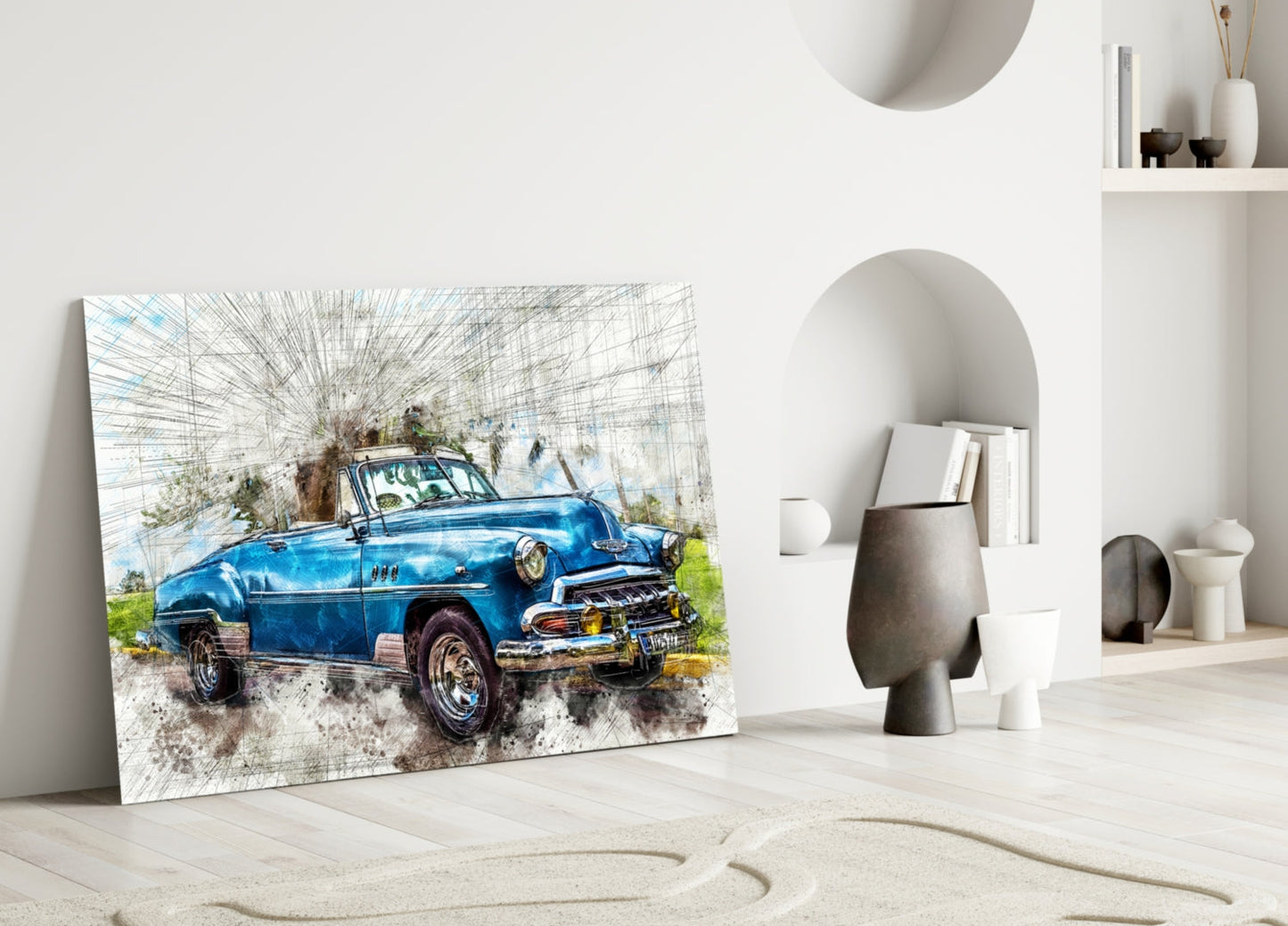 Vintage Convertible Sketch Glass Wall Art