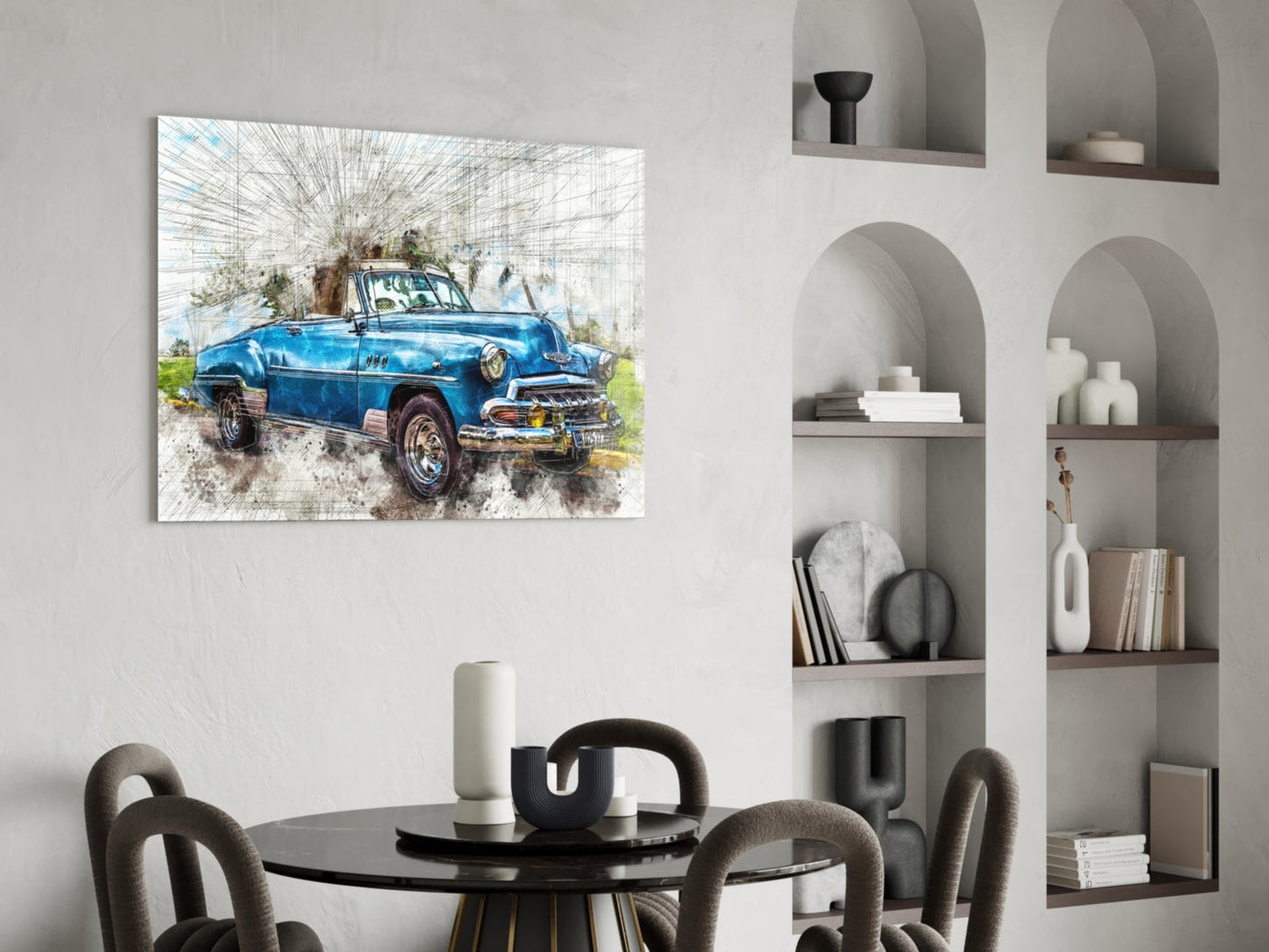 Vintage Convertible Sketch Glass Wall Art