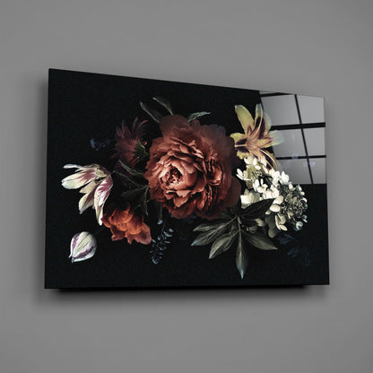 Dark Red Peony Bouquet Glass Wall Art