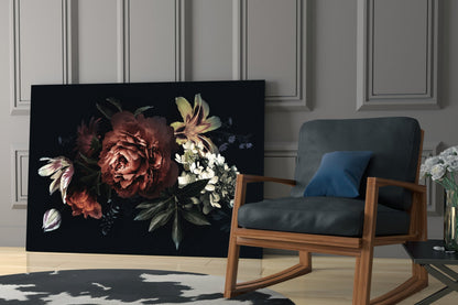 Dark Red Peony Bouquet Glass Wall Art