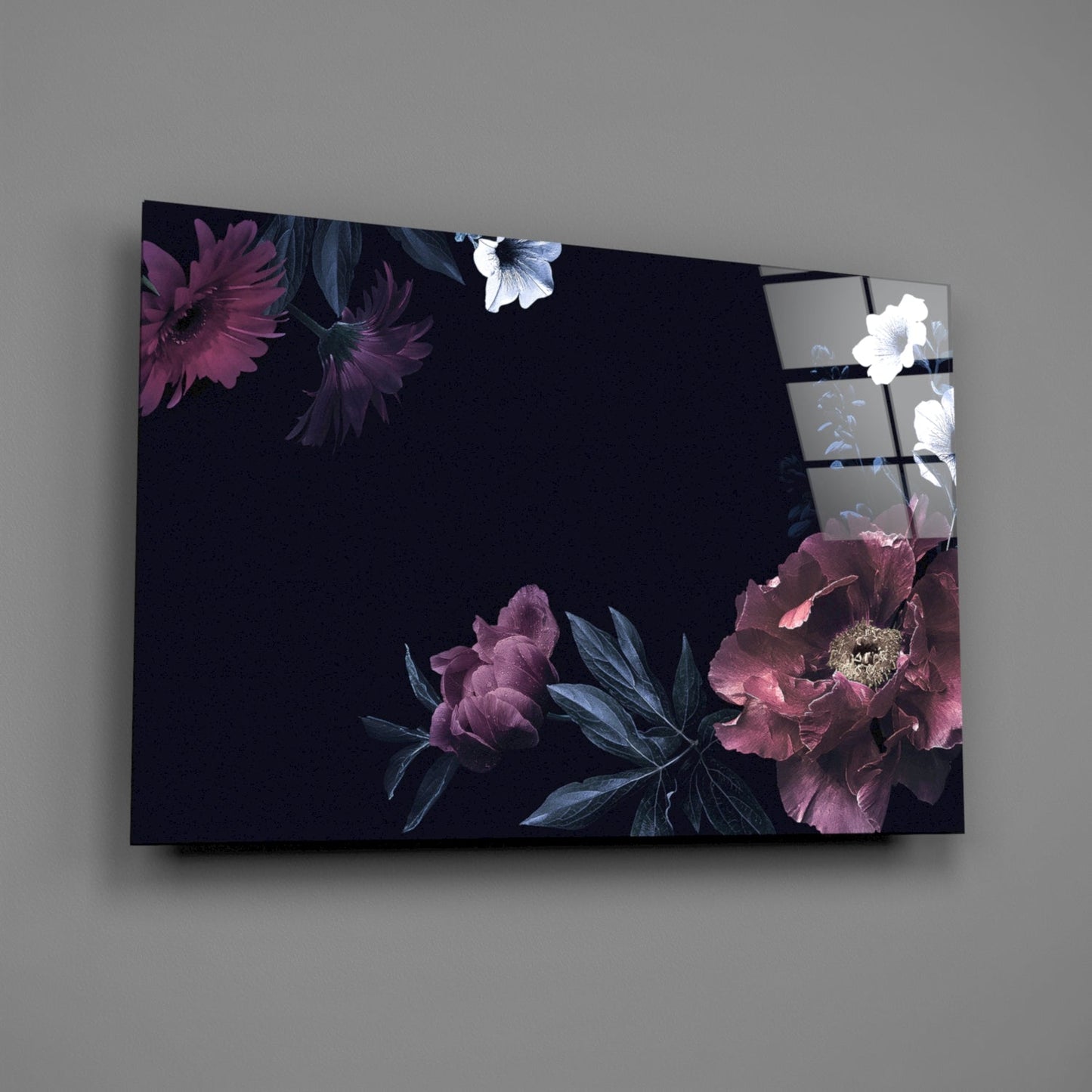 Moody Pink Peony Floral Glass Wall Art