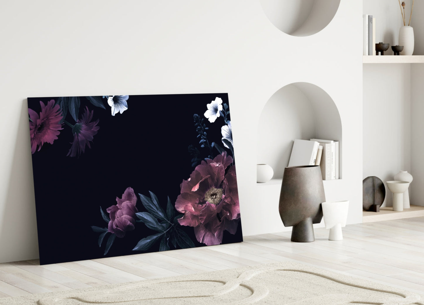 Moody Pink Peony Floral Glass Wall Art