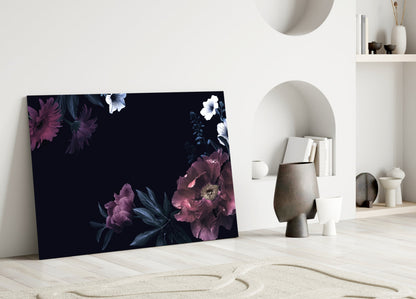 Moody Pink Peony Floral Glass Wall Art