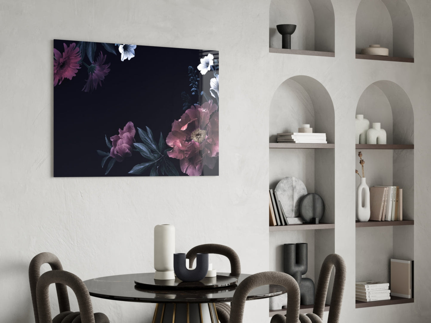 Moody Pink Peony Floral Glass Wall Art
